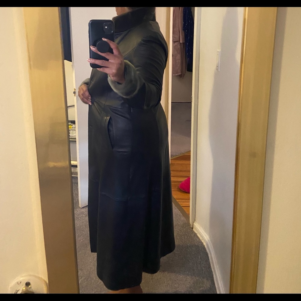 Black leather trench